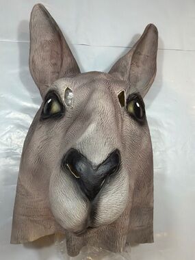 Kangaroo Head Gray Animal Mask Latex Adult Size Halloween Masquerade Long Ears